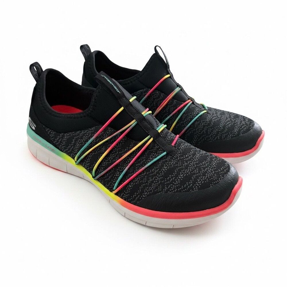 Skechers Air-Cooled Memory Foam Slip-On Sneakers Rainbow Women's 9 Black